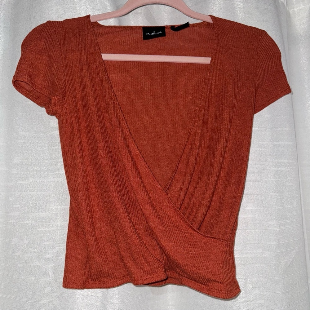 Urban Outfitters Rust Ribbed Wrap Top
